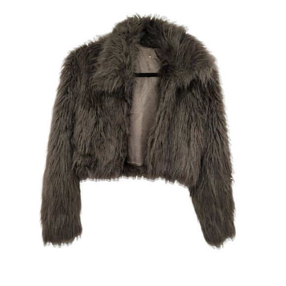 Vtg 70's Glam Faux Fur Shaggy Cropped Long Sleeve Jacket‎ Brown Sz S - Picture 5 of 8